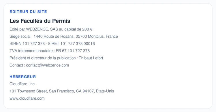 Coordonnées légales de l&rsquo;éditeur et de l&rsquo;hébergeur du site