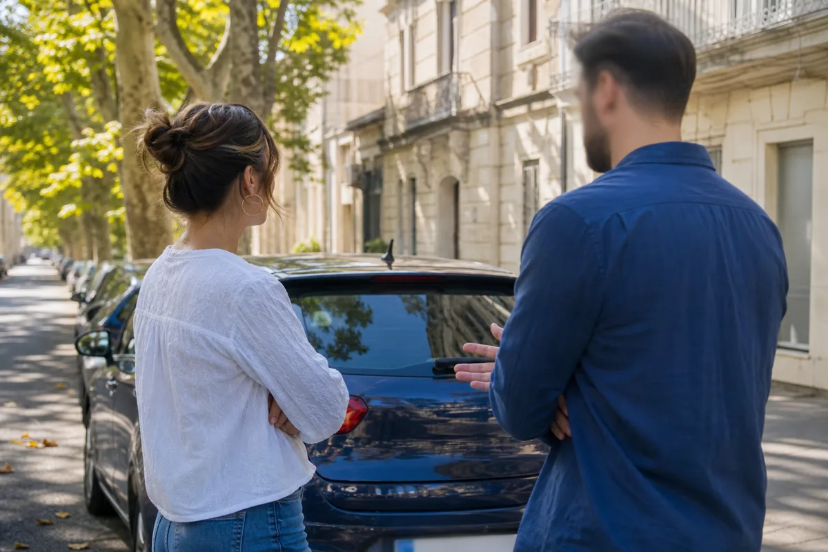 Une élève et son enseignant échangent après une séance de conduite en ville